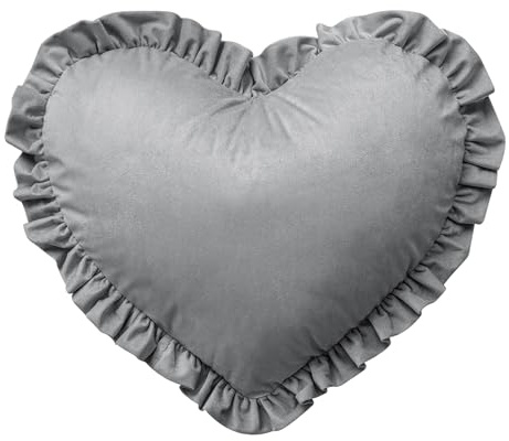 Il Gruppone Passione Casa Cuscino A Forma di Cuore con Frill Effetto Velluto Sfoderabile per Divano Decorativo Letto 45x45 Cm - Grigio
