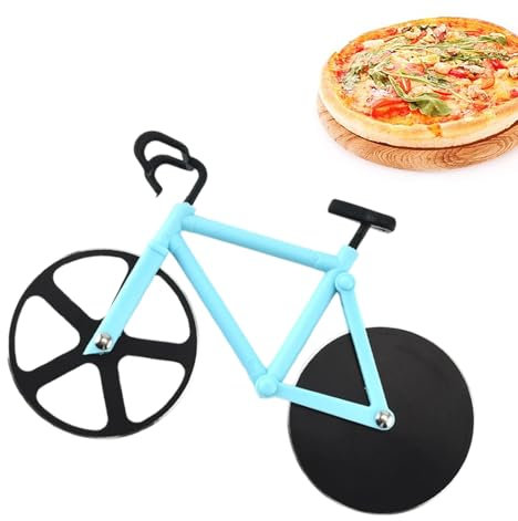 Cortador de pizza, cortador de pizza de bicicleta, ruedas dobles de acero inoxidable, cuchillas superafiladas con revestimiento antiadherente, cortador de pizza novedoso
