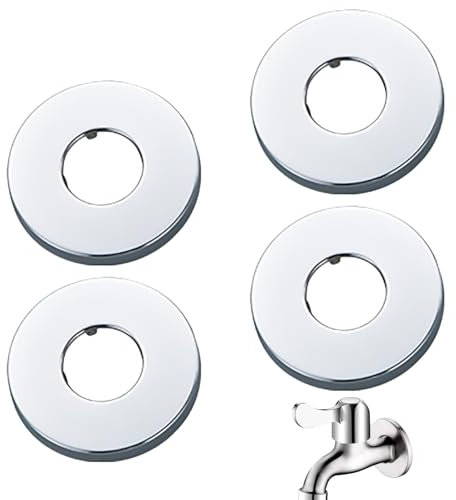 Hugwish roseta ducha Acero Inoxidable (3/4) Ø 27 mm x Ø 70 mm x altura 10mm 4 Piezas, Grifo Rosetón diámetro Interior 26mm, Acabado Para Ducha Pared Plateado (4, 70x10mm Plateado)