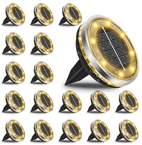 18 Stück Solar Bodenleuchten Aussen, 12 LEDs Solarlampen Garten, Warmweiß | IP65 Wasserdicht Gartenbeleuchtung Solar mit Upgrade Solarpanel, Boden Solarleuchten Garten für Rasen Auffahrt Gehweg Patio