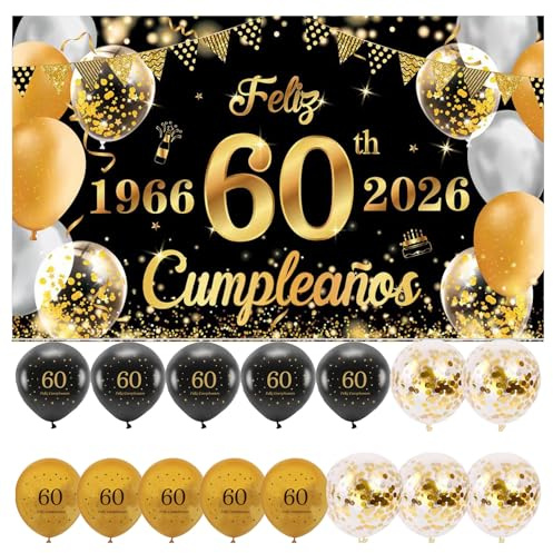 Pancarta Cumpleaños 60 1966-2026 +15 Globos Banderola de Feliz 60 Años