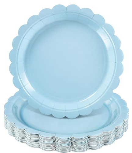 NatNarr 30 Stück Hellblaue Pappteller, 9 Inch Einweg Party Pappteller mit Wellenschliff, Babyblau Dessertteller für Geburtstag, Babyparty, Hochzeit | Babyblauer Dessertteller Einwegteller für Geburtstag, Hochzeit, Jungen, Babyparty, Brautparty
