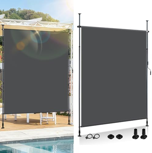 ISOISL Store vertical extérieur extensible 200 x 270 cm | Store vertical avec manivelle sans perçage | Brise-vue de balcon et protection contre le vent pour jardin et terrasse - Anthracite
