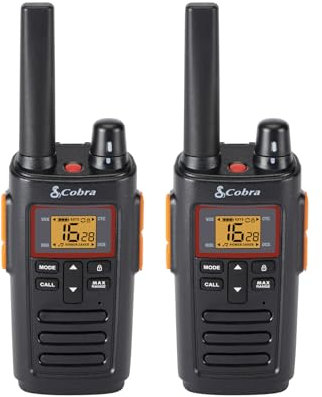 Cobra RX380 Walkie Talkies (2-Pack) - PMR446 Recreational and Business Rechargeable Two-Way Radios, 8 km Range, IPX2 Water Resistance, Black and Orange