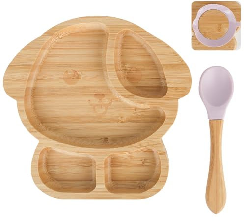 XCRPRT Kinderteller mit Saugnapf,Bambus Baby Teller mit Saugnapf,Personalisierter Baby Teller mit Saugnapf für Babys-geführte Entwöhnung Bambusteller