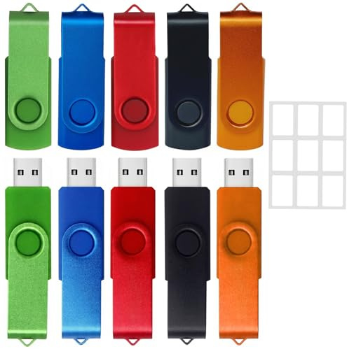 WISEORANGE USB-sticks 8 GB 10-pack Rotate USB 2.0 USB-minne färgglad | Höghastighets-minnessticka med tomma klistermärken LED-indikator 10 stycken 8 GB flashenhet för PC/laptop/bil ljud/smart TV