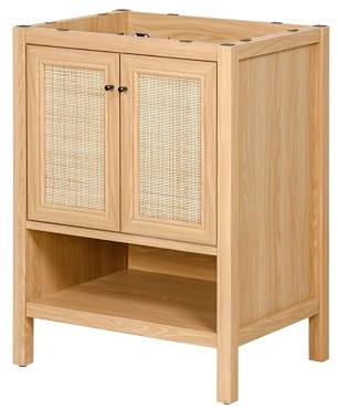 JONATHAN Y VAN1023A - Mueble de baño de ratán Moderno con 2 estantes y Puertas de Cierre Suave (Lavabo no Incluido), Color Roble