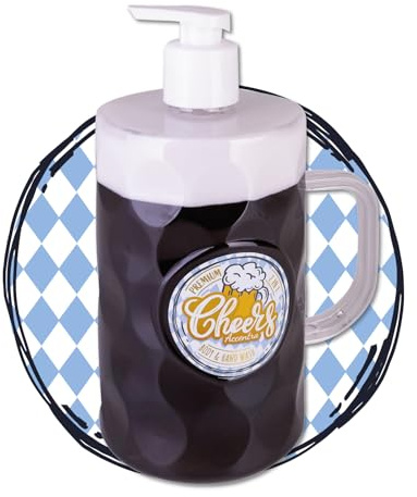 Accentra Seifenspender im Bierkrug Design, 2in 1 Handseife & Duschgel in Bier-Optik, mit 720ml Seife im Schaum-Pumpspender, Flüssigseife, Duft: Birke & Zeder, Geschenkidee für Männer & Biertrinker