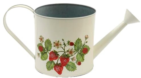 Arrosoir décoratif en métal style vintage – Jardin de fraises – Rouge, vert, crème – 36,5 cm