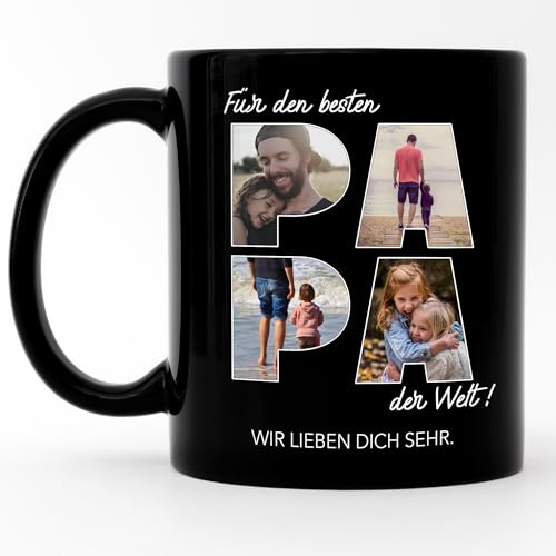 Kiddle-Design Papa Tasse Personalisiert mit Foto Geschenk Geburtstag, Vatertagsgeschenk Fototasse mit eigenem Bild, Vatertagstasse Bester Papa - Schwarze Tasse