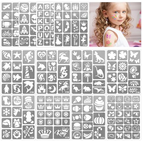 183-teiliges temporäres Tattoo-Schablonen-Set für Kinder, Malschablonen-Set für Gesicht und Körper, Glitzer-Tattoo-Schablone für Mädchen und Jungen für Schulaufführungen, Geburtstage, Weihnachtsfeiern