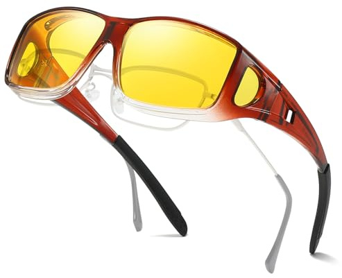 LVIOE Nachtfahrbrille Überziehbrille für Brillenträger Polarisierte Gläser Blendschutz | für Herren Damen | zum Autofahren Angeln