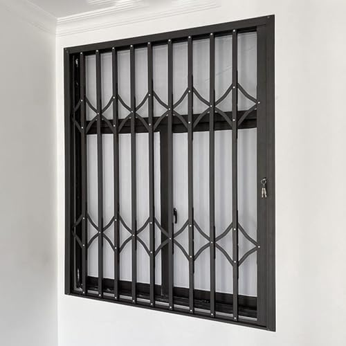 Foldable Metal Window Security Bars with Lock & Key - Adjustable Theft-Resistant Guard for Sliding Windows, Basements, Balconies & Sheds (W90xH80cm/35.5x31.5in)