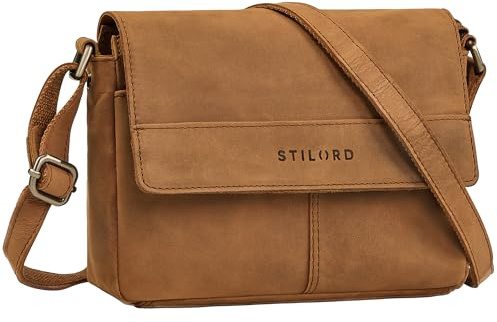 STILORD Miley Elegante Kleine Umhängetasche Damen Leder Handtasche Vintage Ledertasche Klein Echtleder Damenhandtasche Crossbody Bag Schultertasche mit Reißverschluss Farbe:tan - Dunkelbraun
