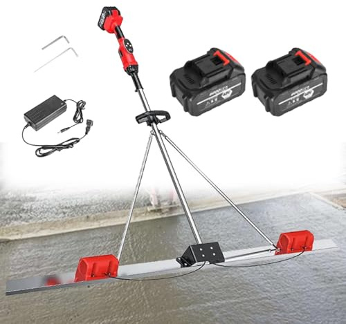 Zowdrix Schnurloser bürstenloser Estrich Zement, Power Beton Estrich Rüttelset mit Brett und Nivellierlineal, für Straßenbau 2*Battery-2M