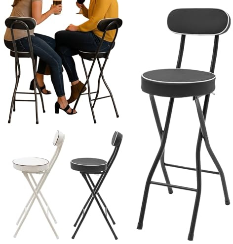 Sgabelli Alti Da Bar Pieghevoli, Sgabello Pieghevole Da Bar Con Schienale, Sgabello Da Colazione Portatile Con Sedile Rotondo Imbottito, Per Bistrò, Cucina, Terrazza Esterna(Black,H65cm)