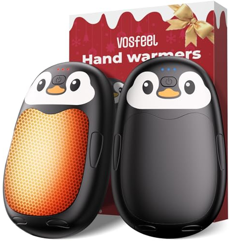 VOSFEEL Calienta Manos Pingüino 2 en 1, Calentador de Manos Portátil para Exteriores y Viajes, 3 Niveles de Temperatura Ajustable 40-55°C, Batería 6000mAh hasta 23h de Autonomía, Carga Rápida USB-C