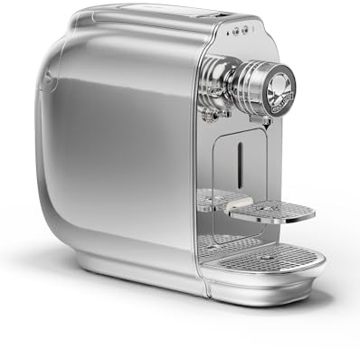 Afro Coffee Kahawa Premium kaffebryggare krom silver – kompakt kapselmaskin med 19 bar tryck, automatisk avstängning och avtagbar vattentank
