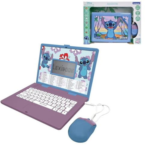 Lexibook, Disney Stitch, Bilingual English/French Educational Laptop, 124 Language Activities, Writing, Maths, Logic, Music and Games, Boys and Girls, Purple / blue, JC598Di1LXB