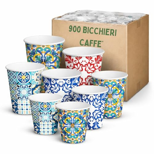 AURACAFFE' 900 Bicchierini Caffè Carta -BIODEGRADABILI- 75 ML, Bicchieri Caffe Usa e Getta Termici - Bicchieri Carta per Espresso Made In Italy, Bar, Ufficio, Hotel, Asporto, Vietri