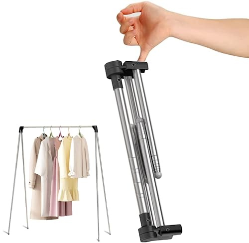 ANLEBUY Kleiderständer Klappbar Tragbarer, Ausziehbarer Kleiderstänge, Stabil Klein Verstellbarer Reise Kleiderständer, Leicht Clothes Rack, für Reisen, Tanz, Camping, Wäsche, Wandern, Schwarz