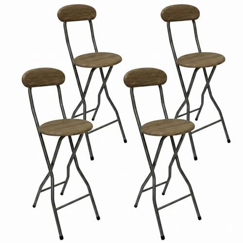 COSE DA CASA Set 4 Sgabelli Bar Pieghevoli in Metallo Argento e Seduta Rovere con Schienale e Poggiapiedi Altezza 93,5 cm Ideali per Cucina Isola Penisola Bar e Ristorazione