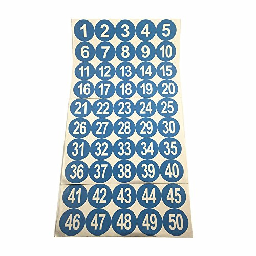 2 runde Zahl 1-50 Adhesive Aufkleber Identifizieren Inventar Lageretiketten Blau