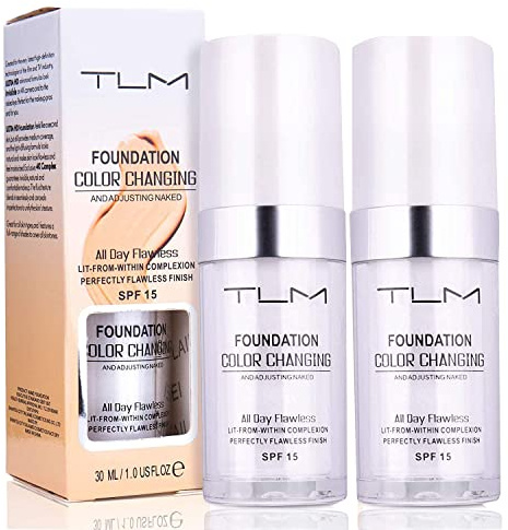 2Pcs 30ml TLM Colour Changing Foundation Makeup Concealer Cover Cream Full Coverage Flawless Liquid Base Nude Face Liquid Cover Concealer Change Skin Tone All-Day Moisturizing Foundation for Women&Girls