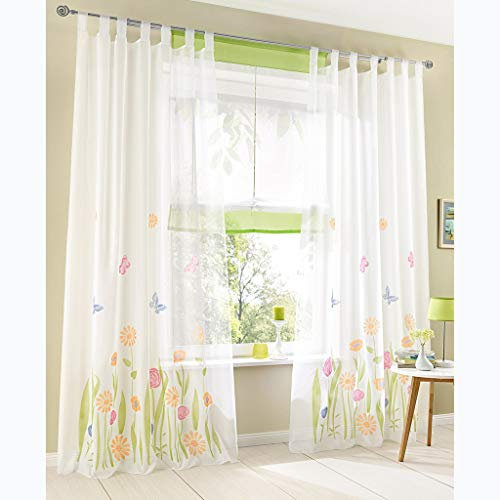 SIMPVALE 2er-Set Vorhänge mit Schlaufen und Blumendruck, Voile-Vorhänge, für Schlafzimmer Wohnzimmer Kinderzimmer Balkon, grün, 150x175cm