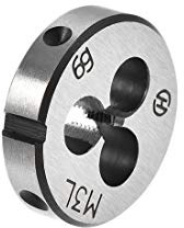 sourcing map Terraja, Terrajas de Roscar Métricas M3, Terraja Redonda 20mm Diámetro Exterior, Troquel para Roscar a la Izquierda, Aleación de Acero