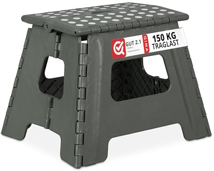 Relaxdays Klapphocker faltbar, Camping Hocker, Kinder Badhocker, bis 150 kg, Kunststoff, HxBxT: 30 x 37 x 29 cm, grau