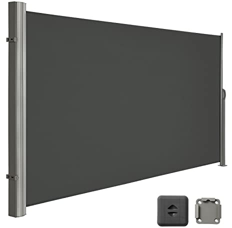 LARMNEE Seitenmarkise, ausziehbar, 180 x 450 cm, Sichtschutz, Sonnenschutz, Blickdicht, Seitenrollo, für Balkon, Terrasse, Garten, Dunkelgrau EGY1845BP02