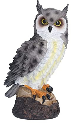 Harz Eule, Gartenfigur, wetterfeste Tierdekoration für Innen- und Außenbereich, graue Federn, Geschenkidee für Hof und Zuhause