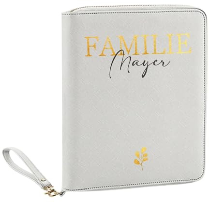 AWASG Organizer mit Namen personalisiert | Motiv Familie | Familienorganizer Reisemappe Dokumententasche viele Fächer Reisepass Karten Unterlagen Impfpass (grau)