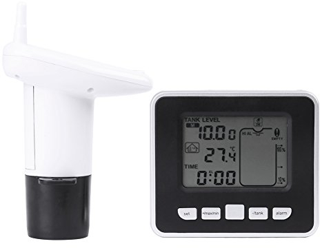 Liquid Level Sensor, Ultrasonic Water Tank Level Meter Digital Liquid Level Indicator with Temperature Display Smart Water Depth Level Meter Sensor for Indoor Water Tank up to 100m