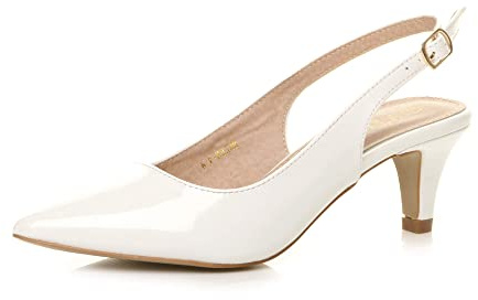 AJVANI dam damer låg mellanklack 50-tal slingback spänne spetsig domstol skor storlek, Vitt patent, 36 EU