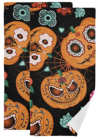 2Er Duschtücher Set Kürbisblumen Spinnennetz Halloween Reisehandtuch Saugfähiges Mikrofaser Strandtuch Tragbares Fitnesshandtuch, Für Schwimmbad, Wandern, 70x40cm