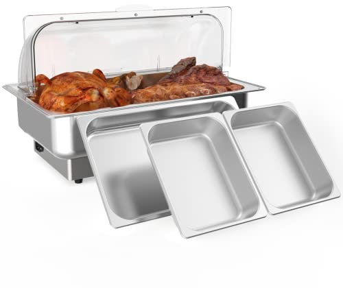 RIEDHOFF Transparent Lid Electric Chafing Dish Set, 1 x 1/1 + 2 x 1/2 Pan, Silver