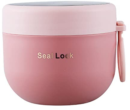 bainuote Müsli To Go Becher 600ml Joghurtbecher Auslaufsicherer Müslibecher To Go Porridge Becher PP Lunchbox to go mit Klapp-Löffel für Jedes Frühstück Mittagessen-Pink