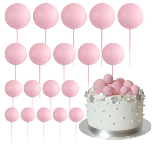 ASTARON 20 Piezas Adornos de Bolas para Pasteles Mini Globos Adornos para Pasteles Bolas Selecciones para Pasteles para Decoraciones de Pasteles de Cumpleaños y Bodas (Rosa claro)