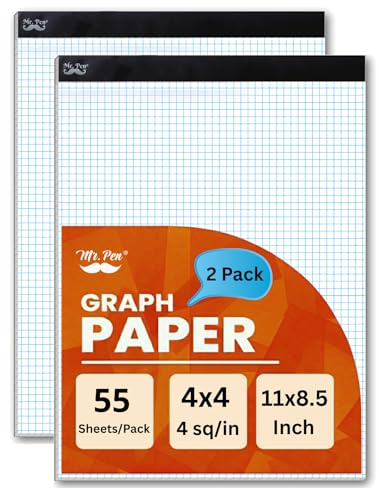Mr. Pen- Graph Paper pads 8.5 x 11 Inches, 2 Pack, 55 Sheets/Pack, 4x4 (4 Squares Per Inch), Blueprint Grid Paper Pads 8.5 x 11, Math Notebook