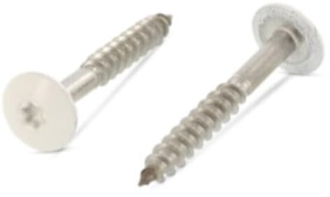 Trespo Wood Screws 4.8 x 38 mm Pack of 50 Stainless Steel A2 / V2A - Round-Headed Wood Screws with Hexalobular Socket - Rustproof - Powder Coated RAL 9001 Cream White