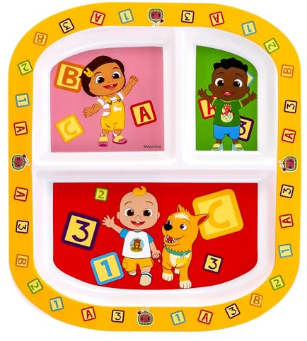 Zawadi Global Cocomelon Assiette à déjeuner 3 sections réutilisables pour enfants et tout-petits