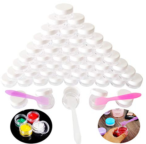 Wopanxye 50pcs 3g Probedöschen Transparente nailart 3ml Leerdose klarer Tiegel Mini Dosen mit Schraubverschluss für Kosmetik, Lippenbalsam, Crème Salben Pulver, Strasssteine, Perlen, Behälter Proben
