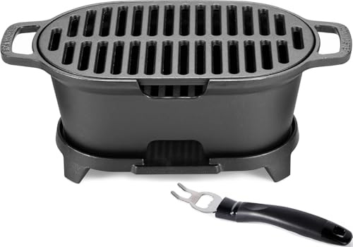 IRONMAX Mini Hibachi Grill Outdoor, tragbarer Holzkohlegrill und Tischplatte Gusseisen Bratpfanne, 100% Gusseisen, langlebig, 27,9 cm x 17 cm für 2 Personen