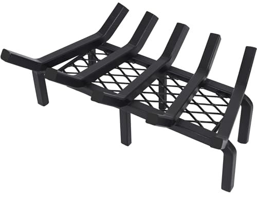 18 Inch Fireplace Grate with Ember Retainer,Cast Iron Fireplace Log Grate,Fireplace Log Holder,Heavy Duty Solid Steel Fireplace Wood Holder,Wood Stove Wrought Rack for Indoor Hearth Outdoor Fireplace