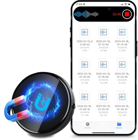 Magnetisk röstinspelare 3072 Kbps, AI-smart trippelbrusreducerande ljudinspelare, 64 GB röstaktiverad inspelare med 4 000 timmars lagring, enhet