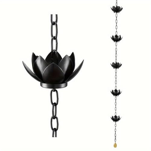 DcnrInsr Functional and Decorative Rain Chain, Lotus Design Cups for Exterior Gutters, Replace Your Downspout