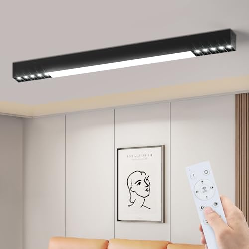 Homefire Deckenlampe LED Deckenleuchte Flur - Schwarz 80CM Flurlampe Lang | Modern Design Dimmbar Küchenlampe Büro Küche Deckenstrahler mit Fernbedienung 25W Schlafzimmerlampe für Schlafzimmer