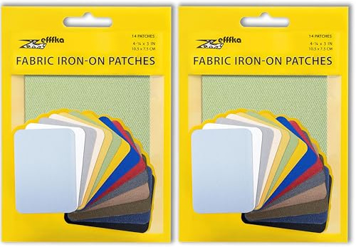 ZEFFFKA 2PACK Kleider-Flicken zum Aufbügeln für Innen und Außen Stärkster Kleber 100% Baumwolle Verschiedene Reparatur-Dekorationsset 14 Stück Größe 3 x 4-1/4 (7,5 cm x 10,5 cm)